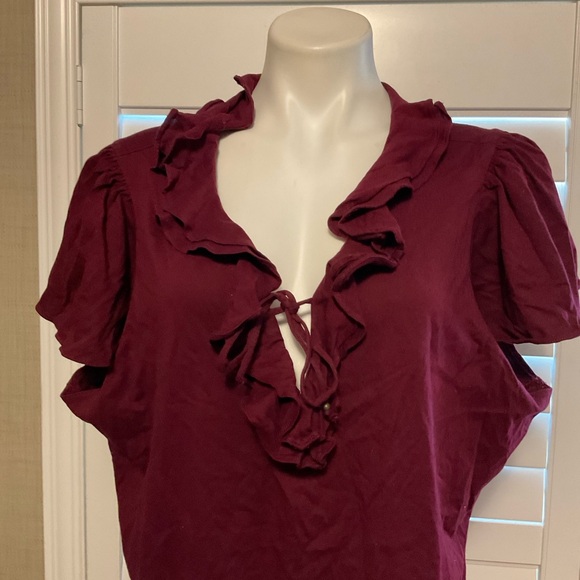 Chaps Burgundy Ruffled Blouse - Picture 2 of 8